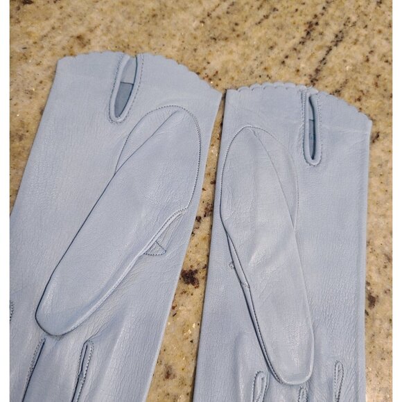 New! Vintage Size XS Blue Leather Formal 8.5" Gloves Atomic Burst Embroidered - Picture 8 of 12